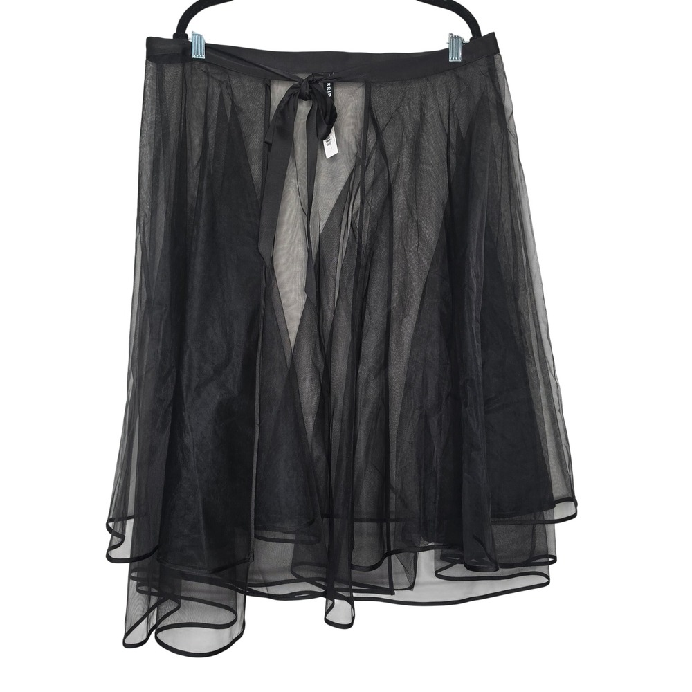 Torid Skirt Womens 1X Black Ballet Noir Tie Front Sheer Mesh Wrap Midi Layering